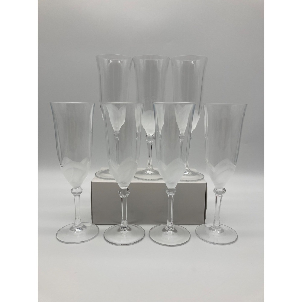 Cristal d'Arques Durand Florence Frosted Tulip Champagne Flutes Glass Set of 7
